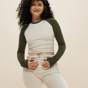 OGL Olive Green and White Crop Top